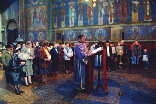 Worship at a Bulgarian Orthodox church, Sofia