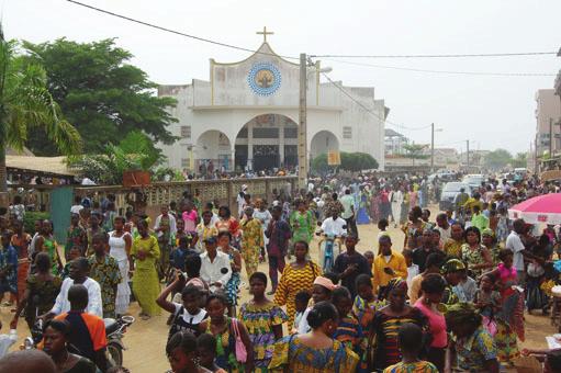 Congregation coming out of Saint François Church, Cotonou,