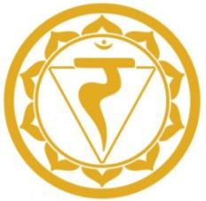 THIRD CHAKRA MANIPURE (Bright gem). FRONT THIRD: Self-esteem, action, vitality, pleasure and extroversion, spiritual wisdom and awareness of the universality of life and of the site within it.