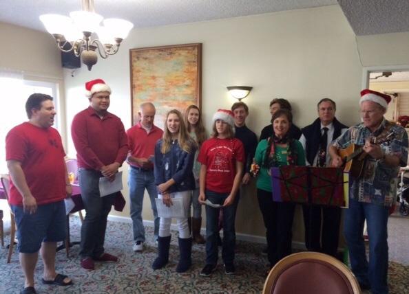 Jim and Christy White led the Uniteens and Y.O.U. ers in a performance at Emeritus Assisted Living Center recently (Dec.