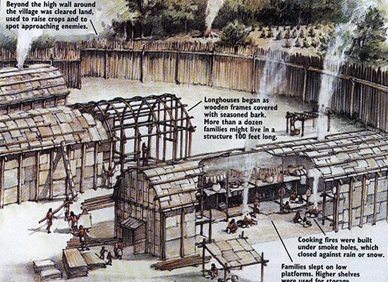 What were the Iroquois shelters built out of? They used tree trunks to construct poles and supports.they used tree bark for roofing. 4.