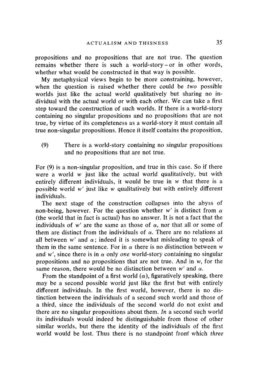 ACTUALISM AND THISNESS 35 propositions and no propositions that are not true.