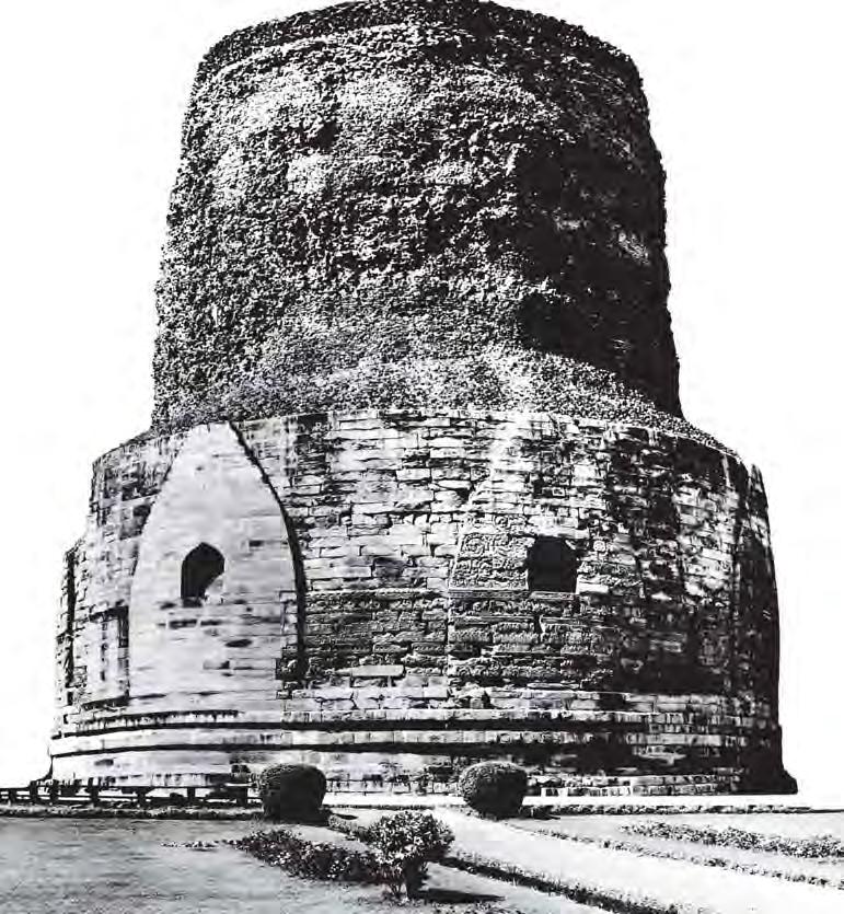 The stupa at Sarnath. This building, known as a stupa, was built to mark the place where the Buddha first taught his message. You will learn more about stupas in Chapter 12.