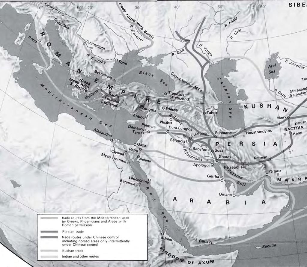 MAP : 6 Showing Important Trade Routes including the Silk Route 84 OUR PASTS I These routes were under the control of Chinese rulers.