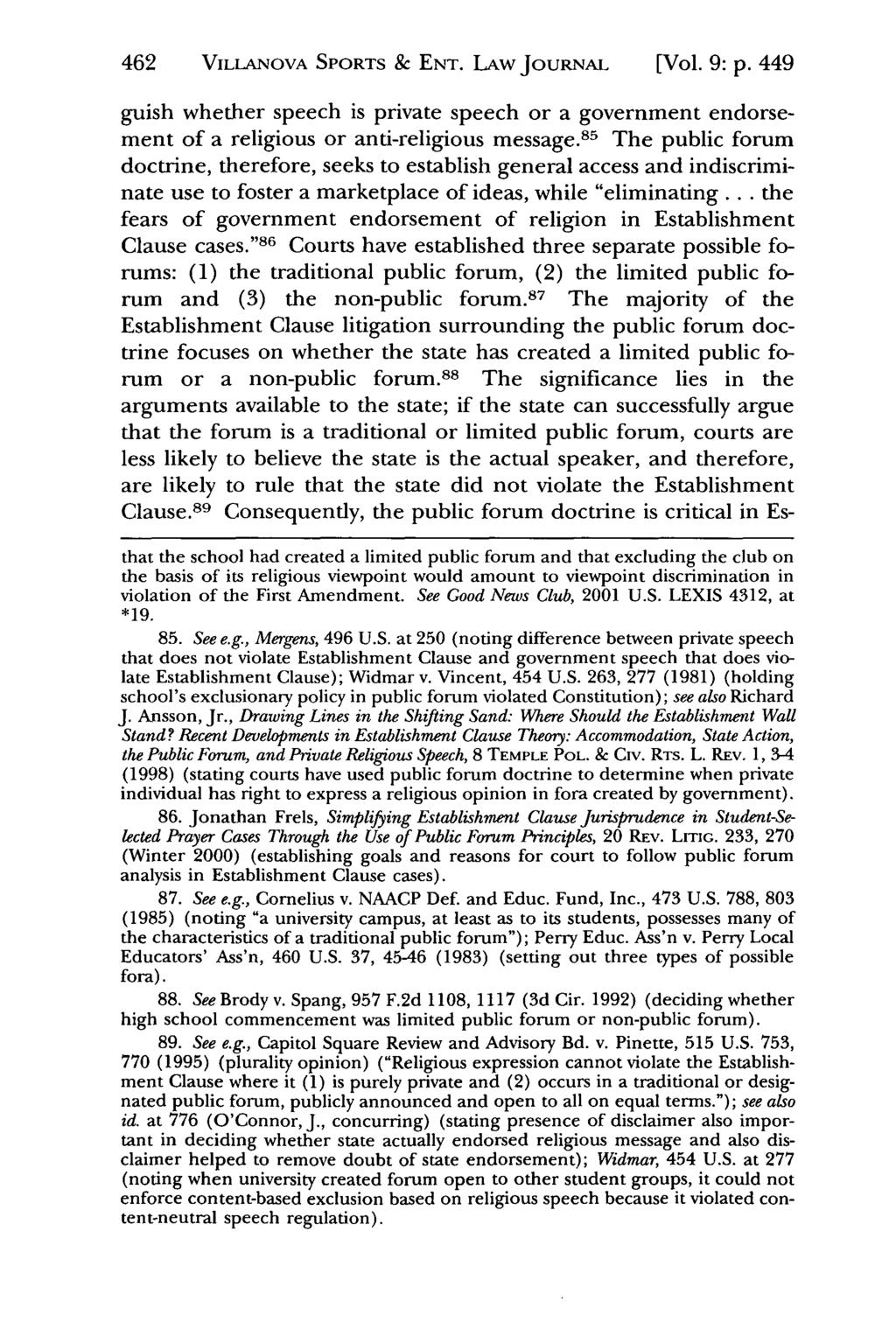 Jeffrey S. Moorad Sports Law Journal, Vol. 9, Iss. 2 [2002], Art. 8 462 VILLANOVA SPORTS & ENT. LAW JOURNAL [Vol. 9: p.
