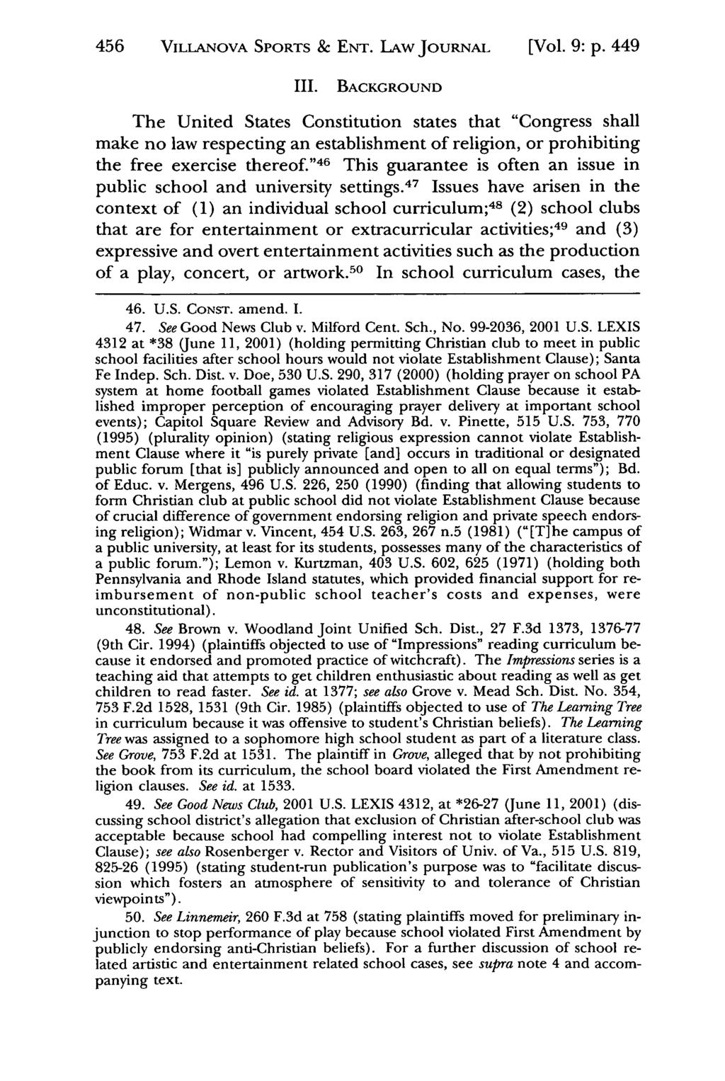 456 VILLANOVA Jeffrey S. Moorad SPORTS Sports Law & Er. Journal, LAw Vol. 9, JOURNAL Iss. 2 [2002], Art. 8 [Vol. 9: p. 449 III.