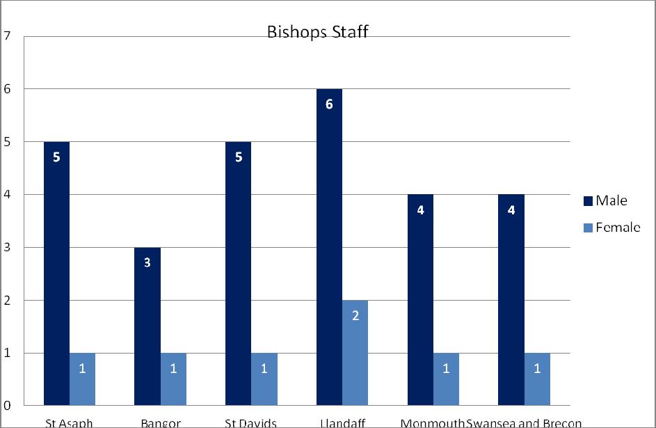 2014 Bishop s Staff are defined as the Dean, Archdeacons, Assistant Bishop, Chaplain and Diocesan Secretary. The Working Group has reviewed the gender mix of senior clerics over recent years.