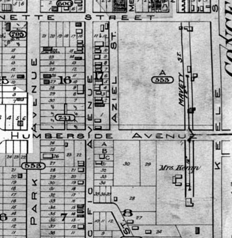 (Continued from page 4) This street plan from 1904 shows an almost totally empty lot from Keele Street to Aziel This postcard shows