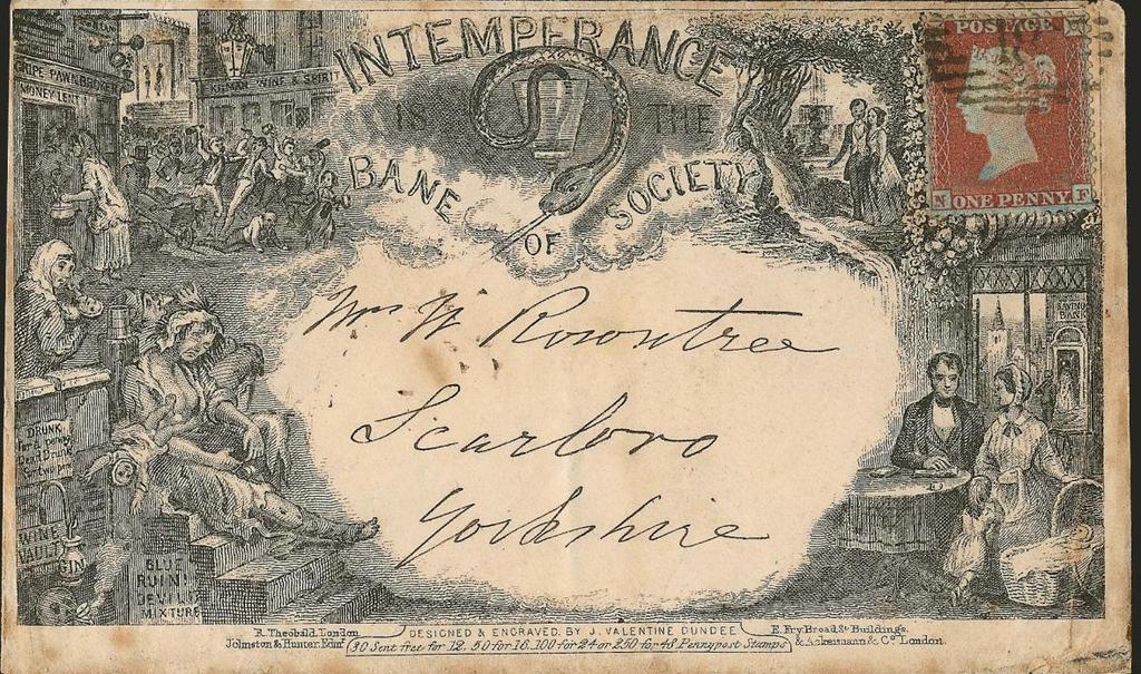 Temperance Envelopes James Valentine, Dundee, Scotland Great Britain 1850s DESIGN STATE 1 James Valentine Temperance