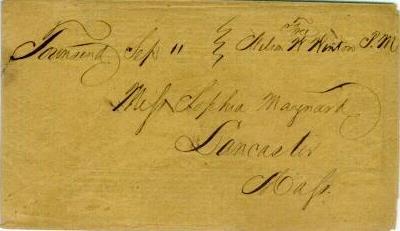 Unused temperance envelope turned and used from Townsend, NY to Lancaster, MA.