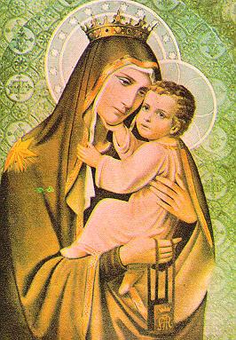 Figure 4: Image of Our Lady of Mt. Carmel holding the cloth Brown Scapular in her hand. The imagery is the same as seen on the medal. (Unknown Date, http://carmelnet.