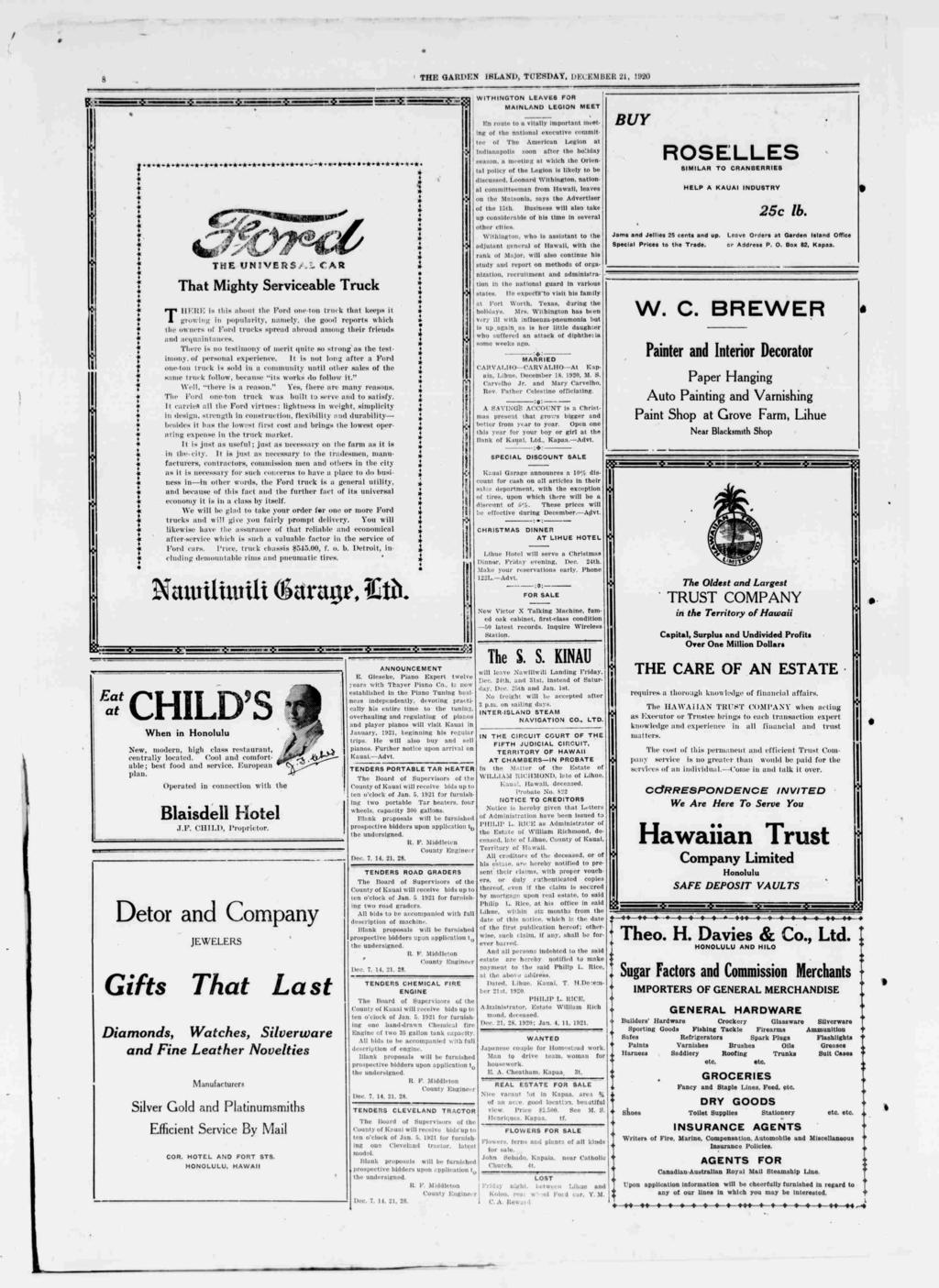 f;.m- - --.... THE GAKDEN SLAND, TCESDAY, DECEMBER 21, 1920 Ea a r--!