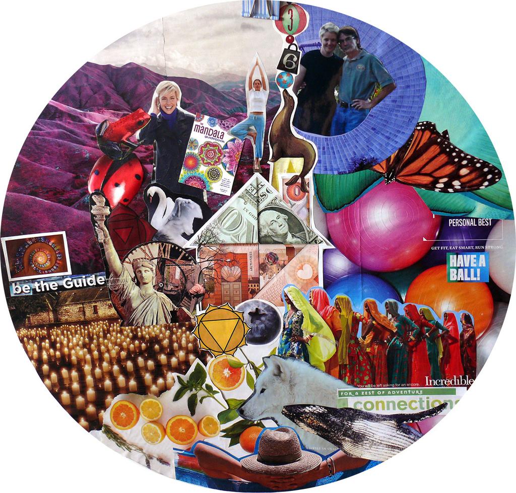 In 2019, I ll be teaching in India, Peru, and Bali. If you look back on my 2017 dream wheel, you ll see clues of these and other dreams that I planted in this collage.