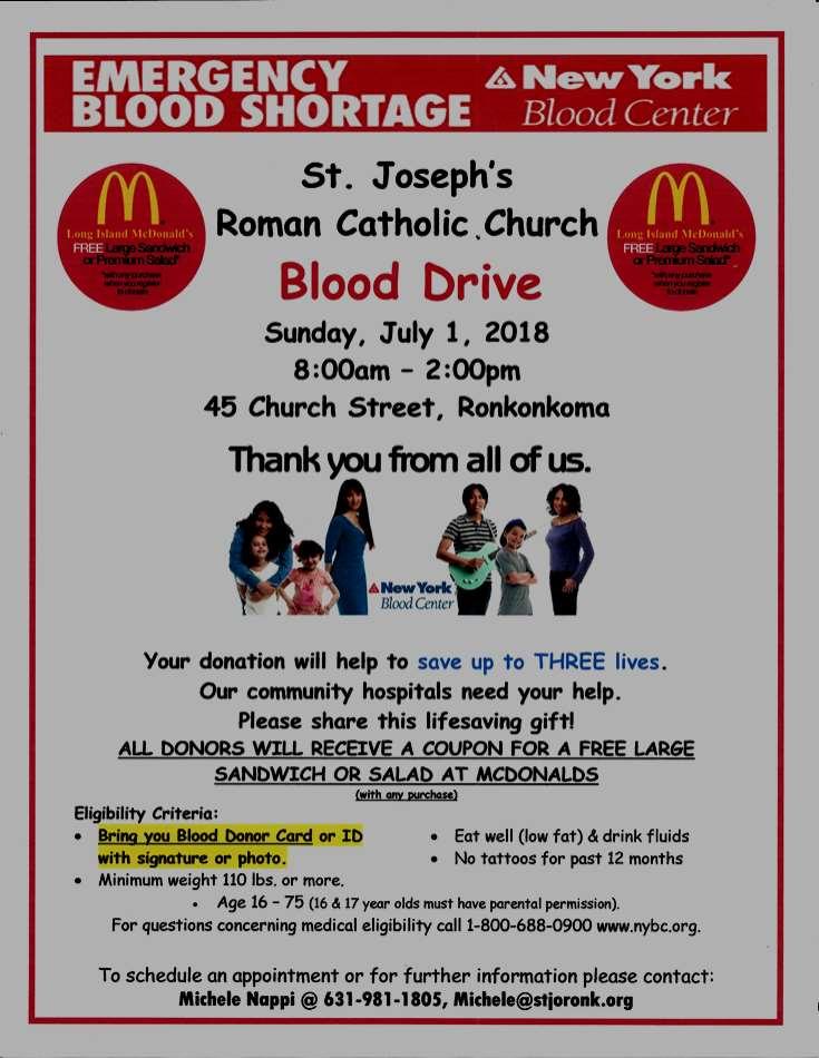 Please bring your Blood Donor Card or ID with signature or photo.