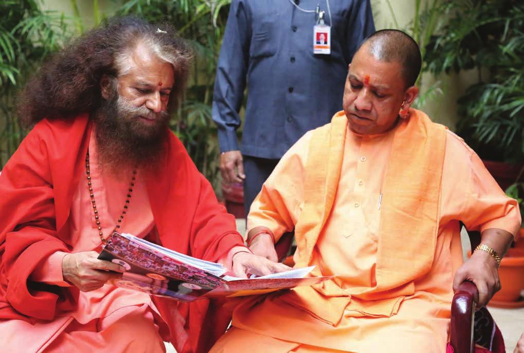 9 10 11 Pujya Swamiji shares the work to protect the environment and restore the River Ganga with Hon ble Chief Minister of Uttar Pradesh Shri Mahant Yogi