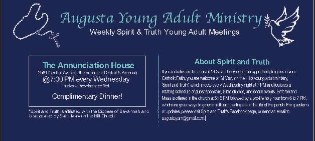St. Mary on the Hill May 6, 2018 YOUTH EVENTS SMY YOUTH CALENDAR 2017-2018: Meetings: Love God, Love People Prayer: Youth Holy Hour - Thursdays 9-10 pm Service: Master s Table Soup Kitchen - 2 nd