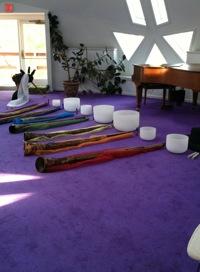com $12 each event or $30 for day Daran & Edie Wallman (left); Instruments (right)- - didgeridoo and crystal bowls.