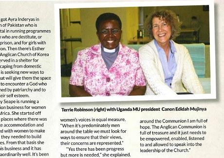 ACNS - In an interview in the latest Anglican World magazine the Revd Terrie Robinson said that women's ministry, both lay and ordained, is still not lifted up and blessed by the church in the way it