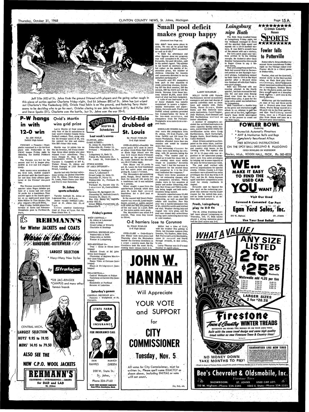 Thursday, October 31, 1968 CLINTON. COUNTY NEWS, St.