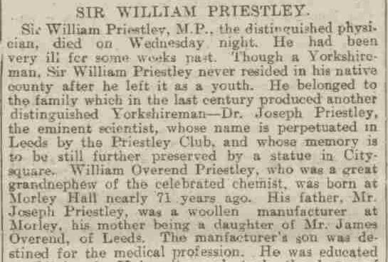 Joseph had three children with Mary: William Overend Priestley, John and Joseph born in 1829, 1831 and 1835 respectively.