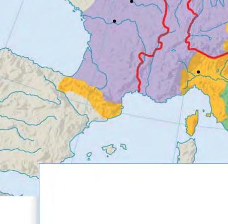 CENTRAL KINGDOM (Lothair) Corsica 8 E 0 250 Miles Elbe R. EAST FRANKISH KINGDOM PAPAL STATES 16 E 0 500 Kilometers (Louis the German) Pavia Rome GEOGRAPHY SKILLBUILDER: Interpreting Maps 1.