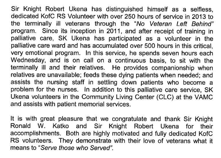 Jan 2014 Knights of Columbus Washington State Council Bulletin Page 19 2013 VAVS Volunteer of the Year SILVER KNIGHT AWARDS Congratulations to Silver