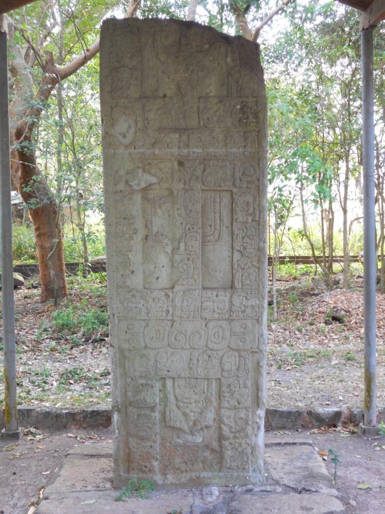 Fig. 4: Stela J, Copán, west face 2. Narrow Textual Reading The style of reading most familiar to academics is based on the extraction of linguistic information from the medium of written texts.