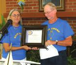 and its members (past and present) for service to the club and its community. Club President Linda Hunter presented Donald Huffman Jr.