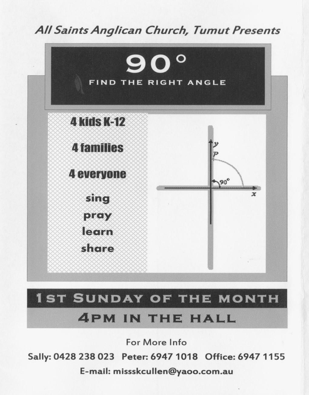Something a bit different is happening in the hall on the first Sunday of the month. You are invited to join us as we sing, pray, learn and share.
