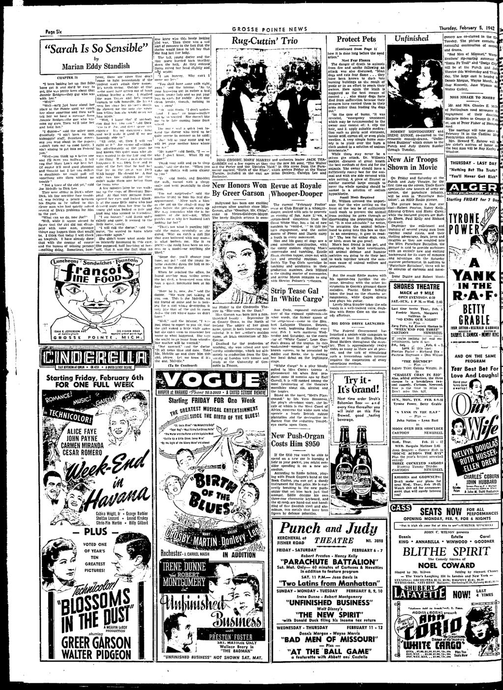 Page Six GROSSE PONTE NEWS Thursday, February 5, 1942! l:lmctyare- TUl"d.:!}', The.o;ul:ceWul,,' dmm. "Bad Mell co ~t:uttd pkture comblnatloll 01 Mlssourl,H 1n the COntaln.1 or Cll,!:" W:l.