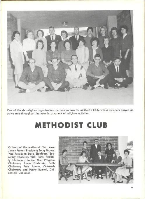 One of the six religious organizations on campus was the Methodist Club, whose members played an active role throughout the year in a variety of religious activities.