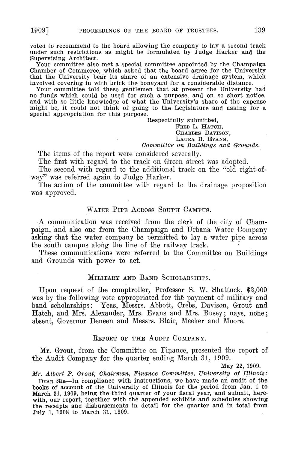 1909] PROCEEDINGS OF THE BOAI\D OF TRUSTEES.
