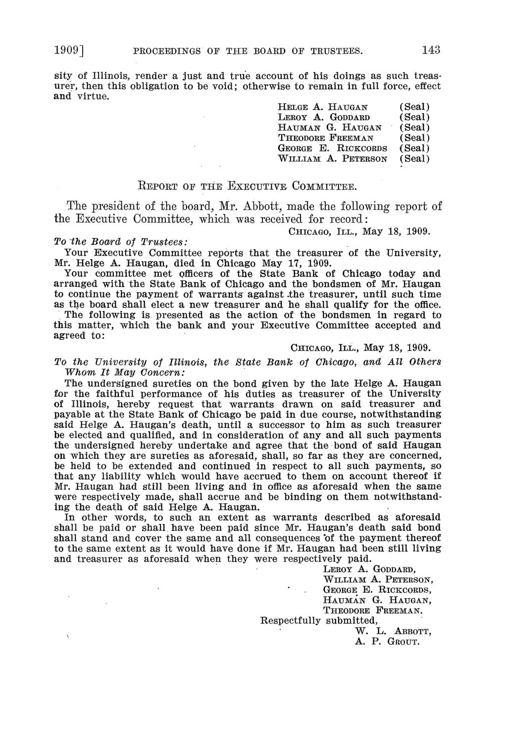 1909] PROCEEDINGS OF THE BOARD OF TRUSTEES.
