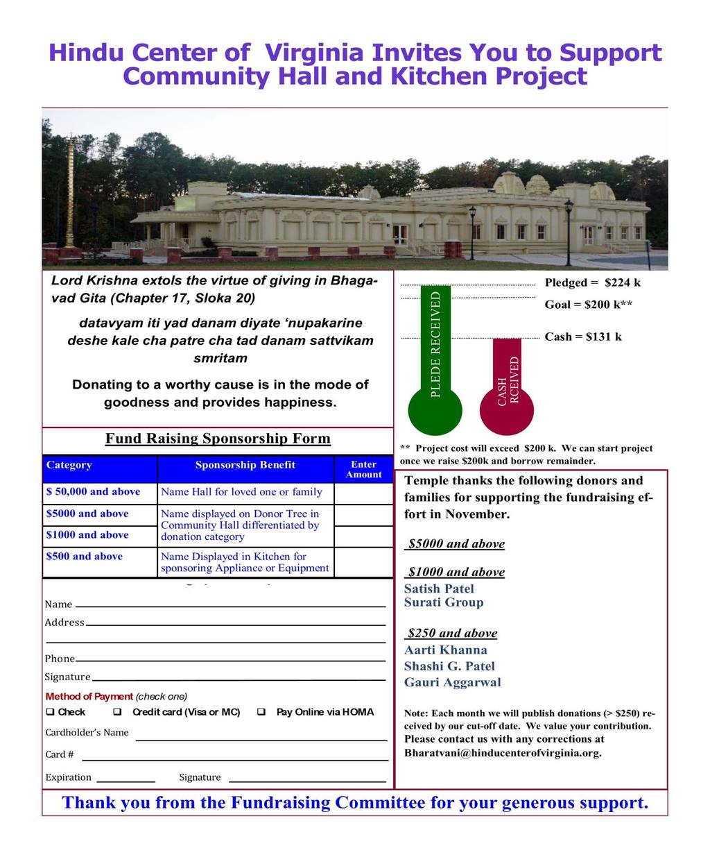 Sunday, February 17, 2019 is Bhumi Puja date for the new community hall and kitchen project.