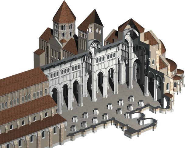 Restored cutaway view of the third abbey church (Cluny III), Cluny, France, 1088-1130 Cluny III