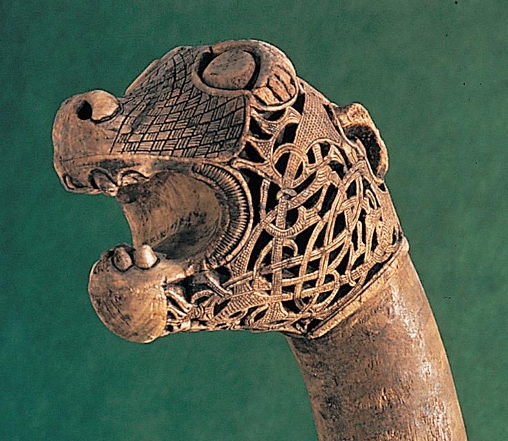 Animal-head post, from the Viking ship burial, Oseberg, Norway, ca. 825.