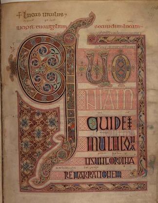 Tempera on vellum Luke 1:1 - The first initial and words of Luke
