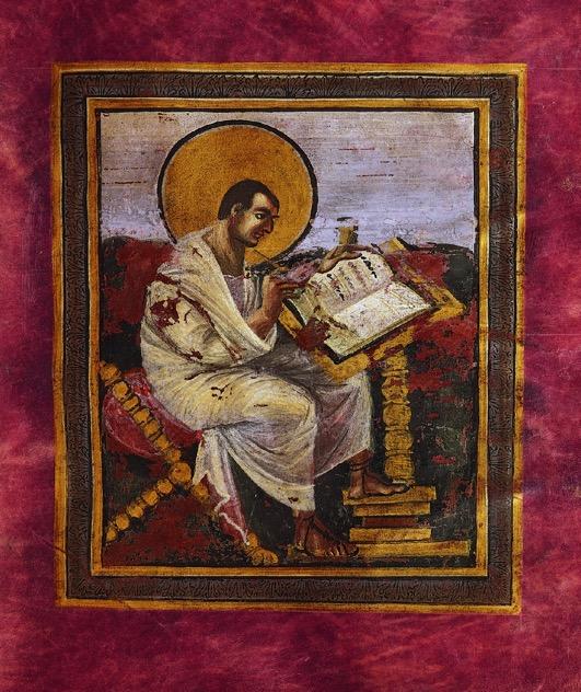 Saint Matthew, folio 15 recto of the Coronation Gospels (Gospel Book of Charlemagne), from Aachen, Germany, ca. 800 810.