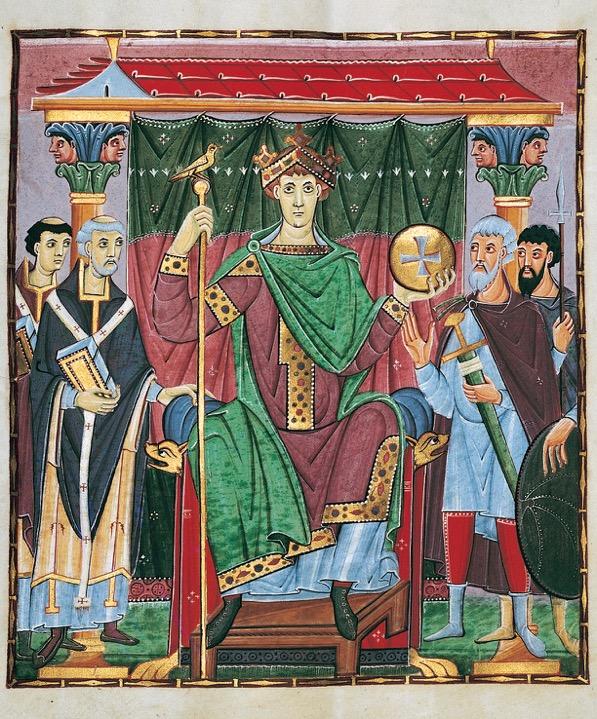 Otto III enthroned, folio 24 recto of the Gospel Book of Otto III, from Reichenau, Germany, 997 1000.