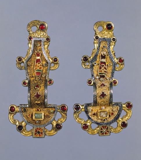 Pair of Merovingian looped fibulae, from Jouy-le-Comte, France, mid-sixth century.