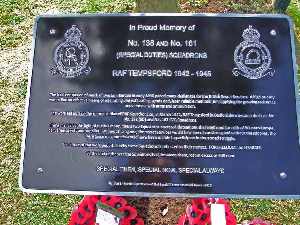 both financially and with their time to ensure that this permanent memorial to the men of 138 and 161 Squadrons is in a place of honour at the UK s year-round centre of Remembrance.
