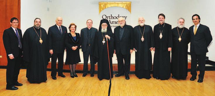 Fordham University Lecture with Archbishop Demetrios of America. From left, Dr. George Demacopoulos, Metropolitan Evangelos of New Jersey, Michael & Mary Jaharis, President Fr. Joseph Mc.Shane S.J., Fr.