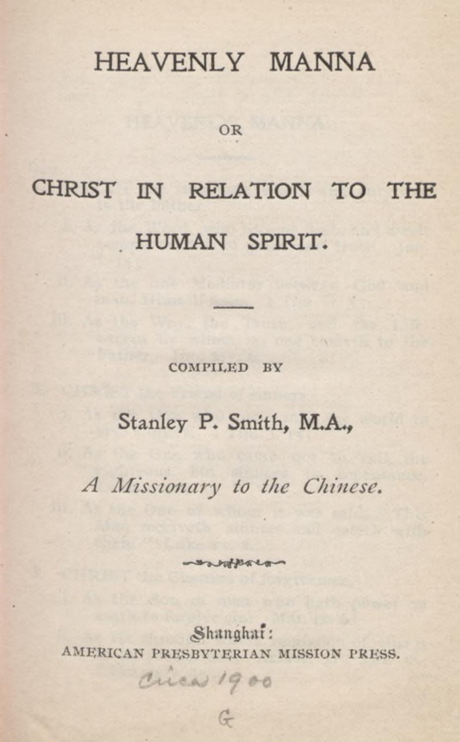 HEAVENLY MANNA OR CHRIST IN RELATION TO THE HUMAN SPIRIT. c o m p i l e d b y Stanley P.