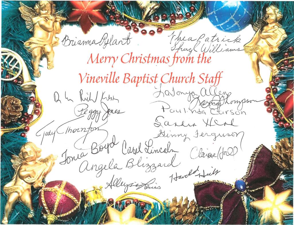 Youth Today: Merry Christmas! No youth evening activities. Wednesday night: No church youth activities. XYZ Mark your calendar for a FUN day at Vineville on Tuesday, January 24 from 11:00 a.m. - 2:00 p.