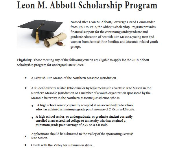 New York State Council of Deliberation Scottish Rite Scholarship Program The Supreme Council has established a form that is the ONLY form that will be accepted for the Abbott Scholarship.