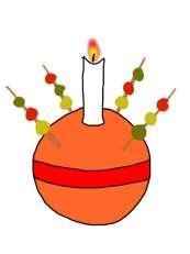 are lit during the service. Christingles are made from an orange decorated with red tape, sweets and a candle.