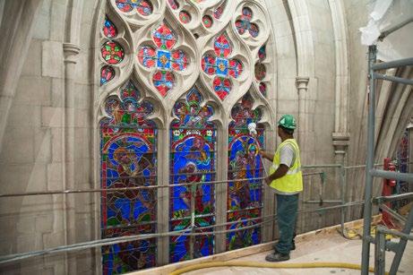 Interior cleaning of the Chapel nave windows. Photo Credit: Ray Walker, Duke Facilities architect/project manger. Please continue to pray for the Chapel and for all those working on its restoration.