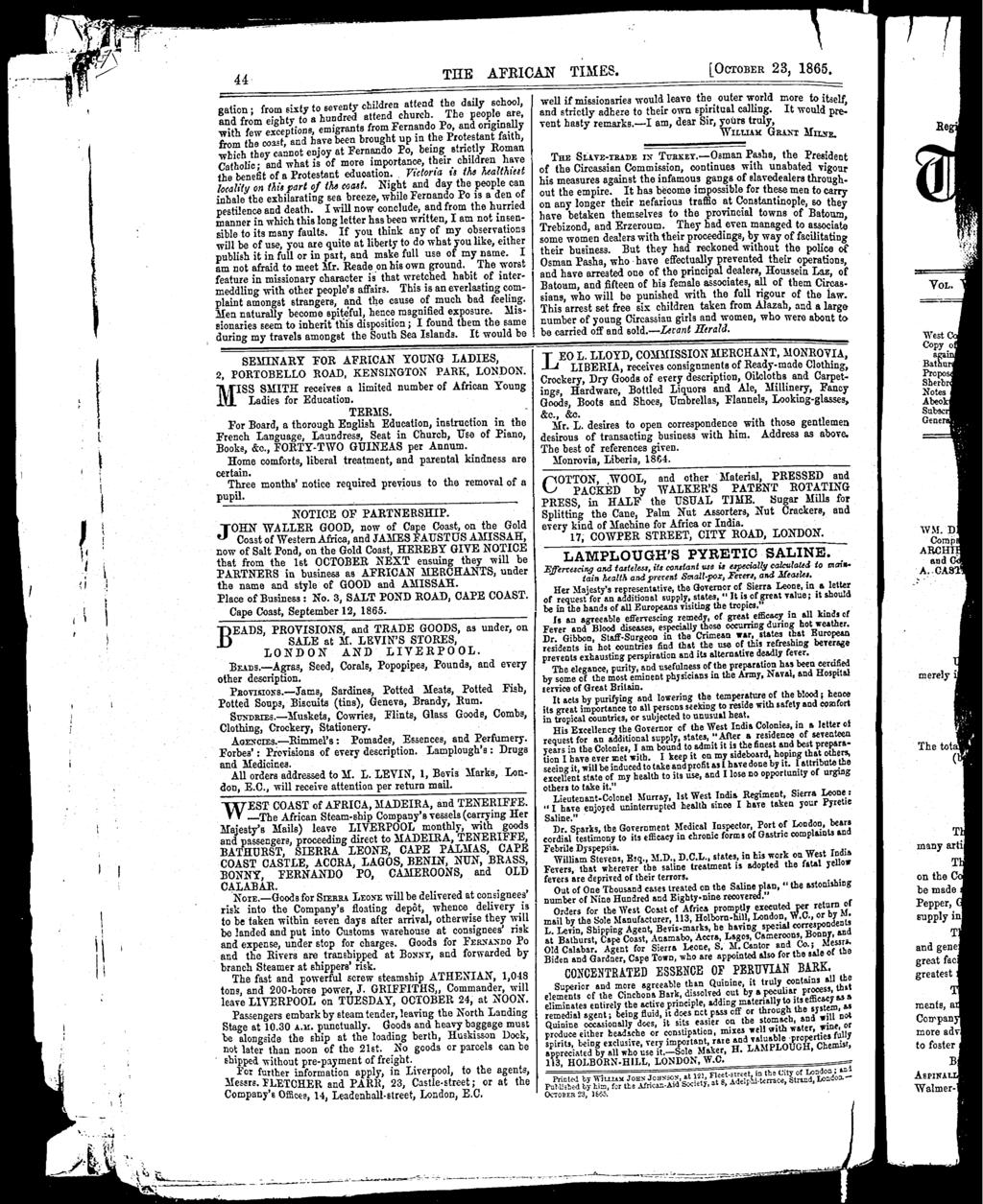 44 THE AFRCAN TMES. OCTOBER 23, 1865.