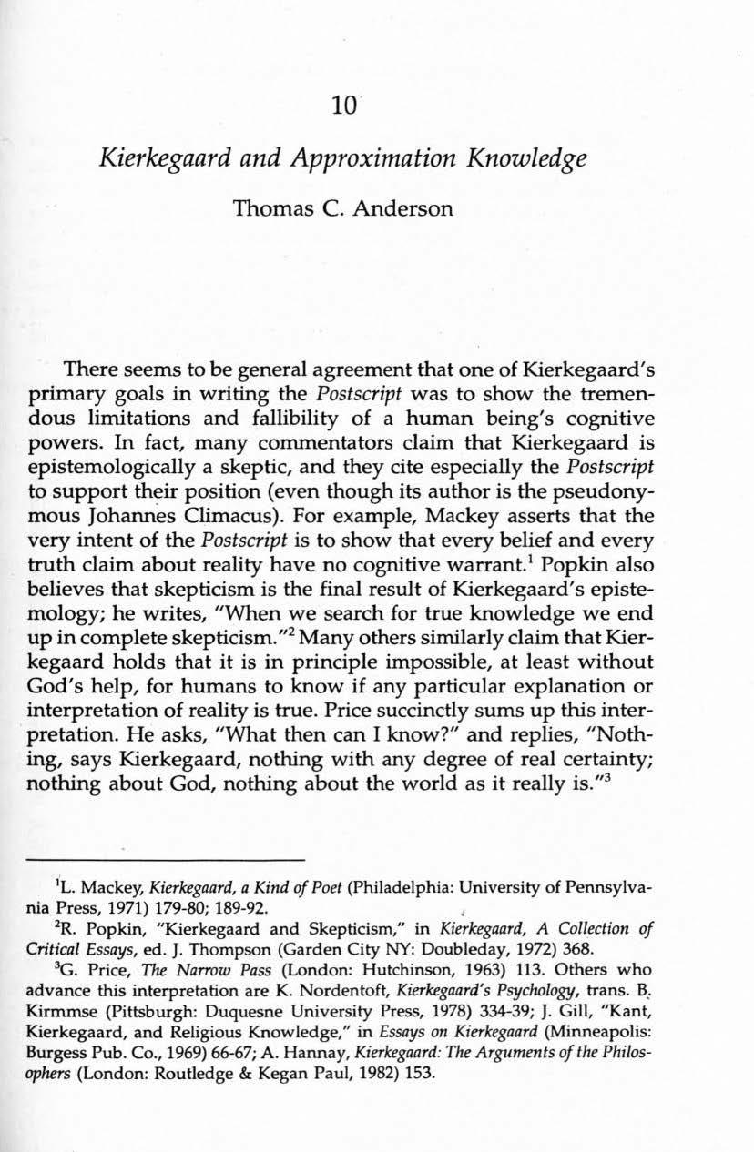 10 Kierkegaard and Approximation Knowledge Thomas C.