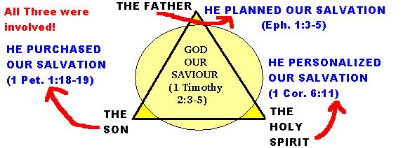 1. THE FATHER He planned our salvation (Rom. 8:28-31). He sent His Son (1 John 4:9-10). He gave His Son (John 3:16; Rom.8:32). 2. THE SON He did the actual WORK of salvation (John 17:4;19:30).